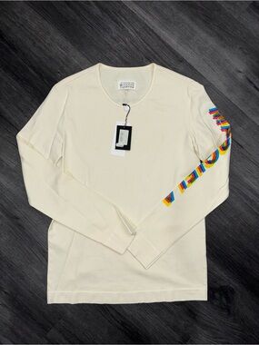 Maison Martin Margiela Cream Long-Sleeve Tee with Multicolor Sleeve Logo